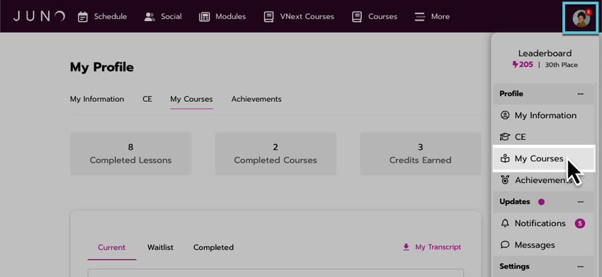 open course dashboard learner